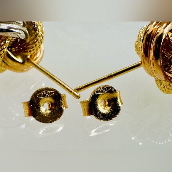 Tricolor Knot Earrings. 💛 Real 18(18k) Karat Solid Gold Jewelry - Picture 9 of 14